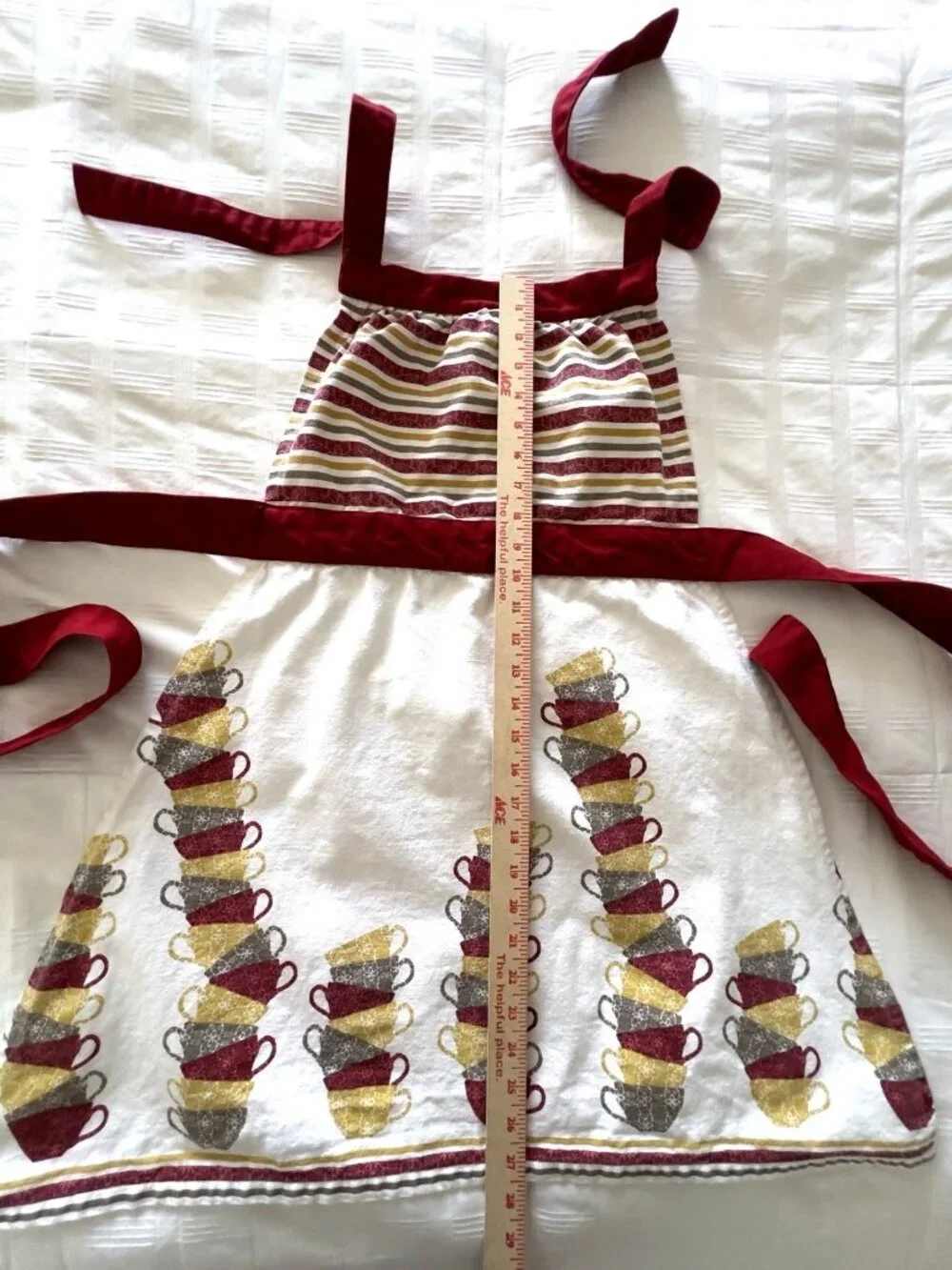 Threshold Apron Coffee Tea Cups 100% Cotton Kitchen Cooking Cafe Burgundy Stripe